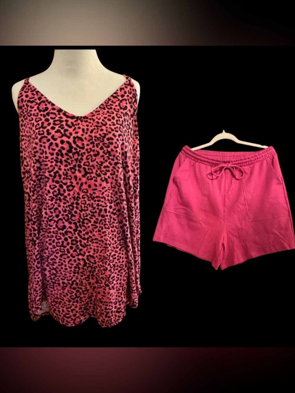Women’s XL 2piece Short & Tank set. Leopard print top black&pink. NWOT cute set